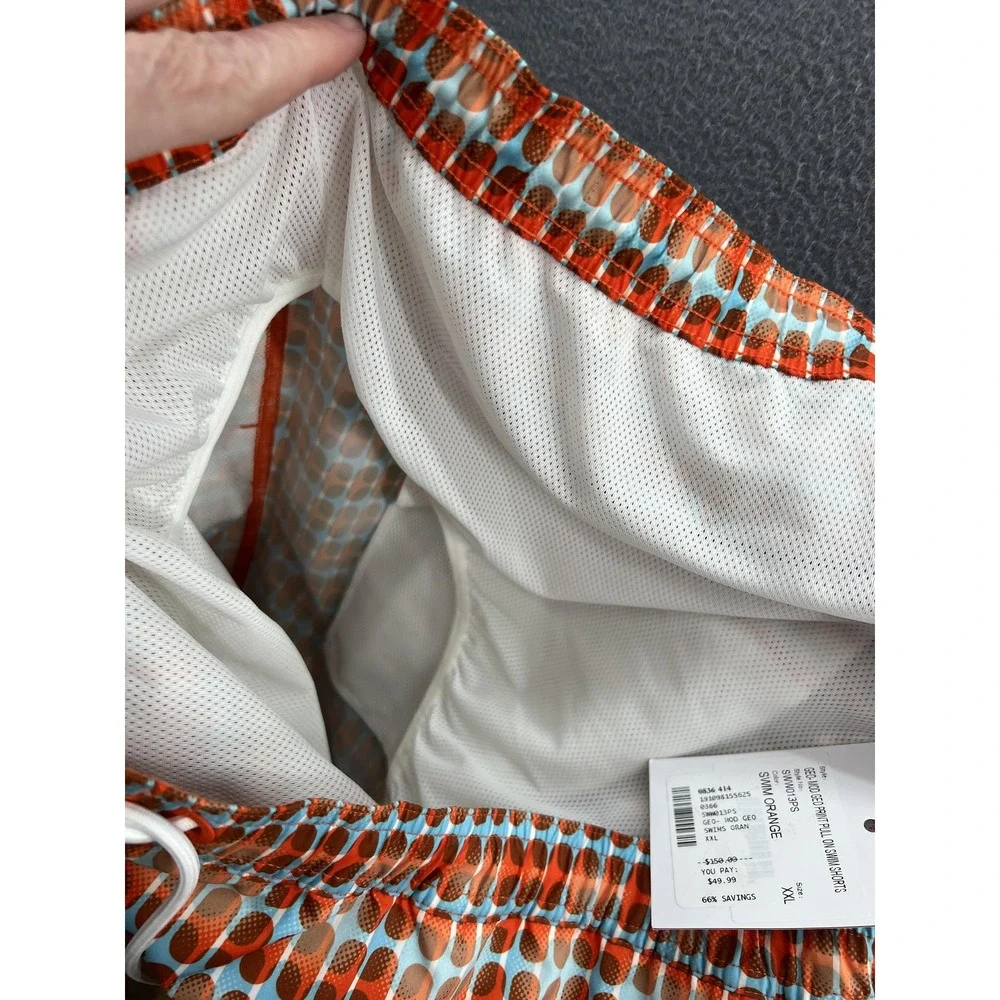 SWIMS Swim Shorts Men's 2XL Geo Mod Print Orange Blue Drawstring Lined Polyester